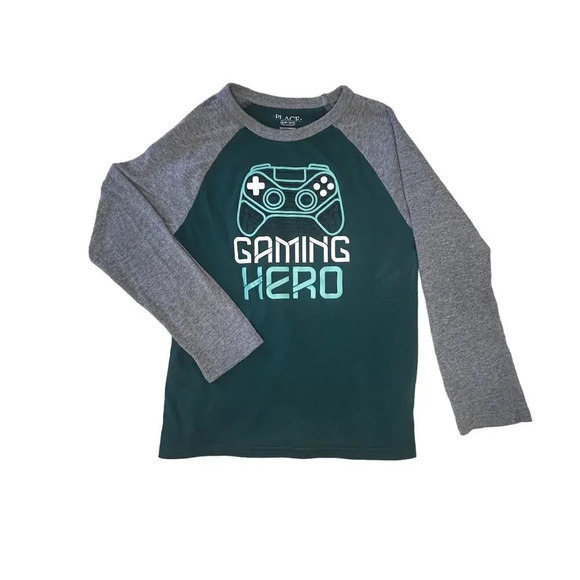 Children's Place Boys‎ Long Sleeve Shirt Gray/green  Graphic size s 5/6 set of 2 - Picture 2 of 12